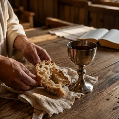 Communion Table with Bread and Chalice