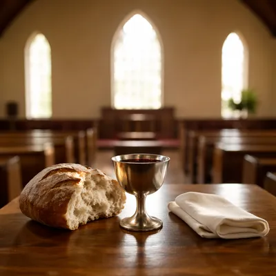 Communion Table with Bread and Chalice
