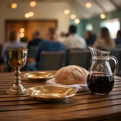 Communion Table with Bread and Chalice