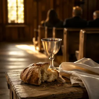 Communion Table with Bread and Chalice
