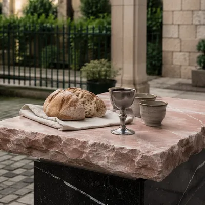 Communion Table with Bread and Chalice