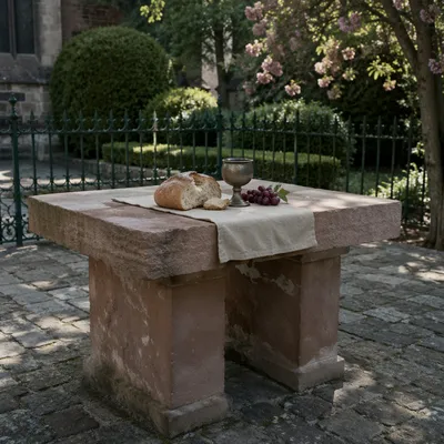 Outdoor Communion Table with Bread and Chalice