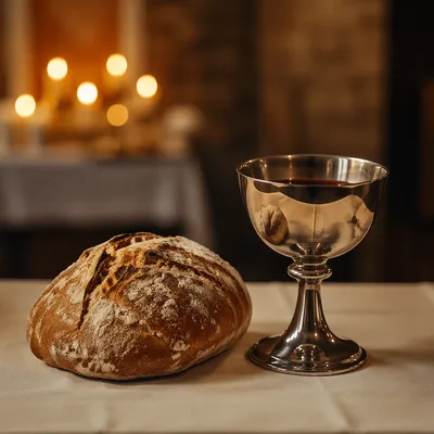 Communion Bread and Silver Chalice