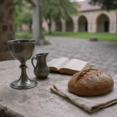 Communion Table with Bread and Chalice