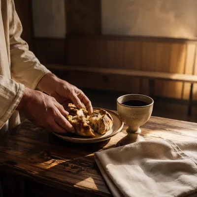 Communion Table with Bread and Chalice
