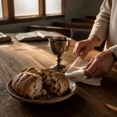 Communion Table with Bread and Chalice