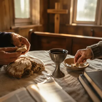 Communion Table with Bread and Chalice