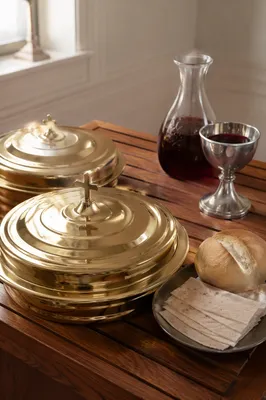 Communion Table with Bread Wine and Chalice
