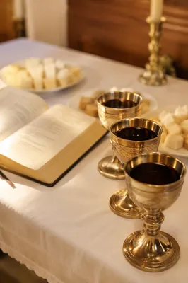Communion Table with Chalices and Bread