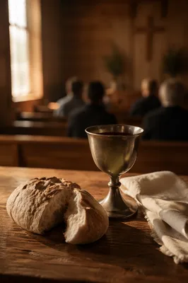 Reverent Communion Table in Wooden Chapel