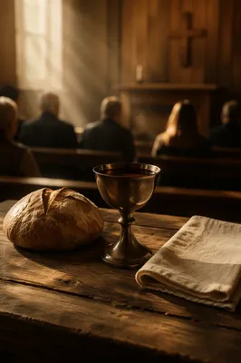Communion Table with Bread and Chalice