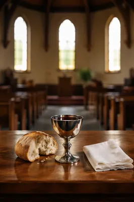 Communion Table with Bread and Chalice