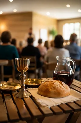 Communion Table with Bread and Chalice