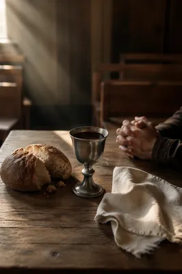 Reverent Communion Table in Wooden Chapel