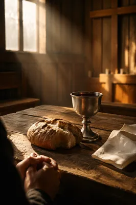 Communion Table with Bread and Chalice