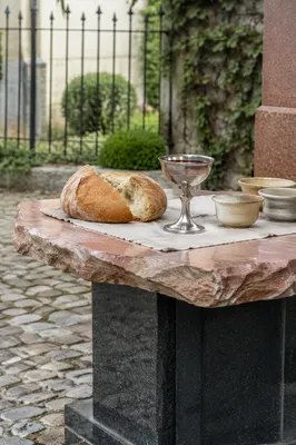 Communion Table with Bread and Chalice