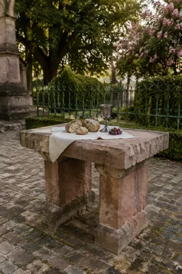 Outdoor Communion Table with Bread and Chalice