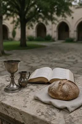 Communion Table with Bread and Chalice