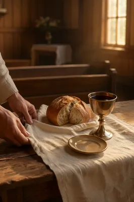 Reverent Communion Table in Wooden Chapel