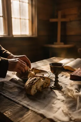 Communion Table with Bread and Chalice