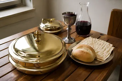 Communion Table with Bread Wine and Chalice