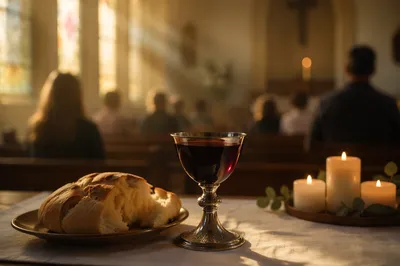 Communion Table with Bread and Chalice