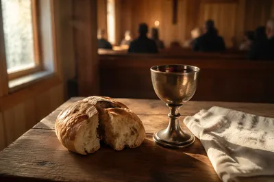 Rustic Communion Table in Wooden Chapel