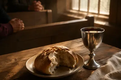 Communion Table with Bread and Chalice