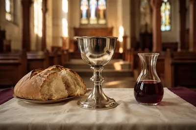 Communion Table with Chalice and Bread