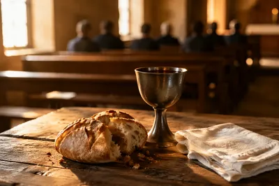 Rustic Communion Table in Wooden Chapel