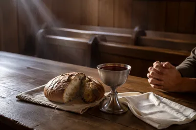 Reverent Communion Table in Wooden Chapel