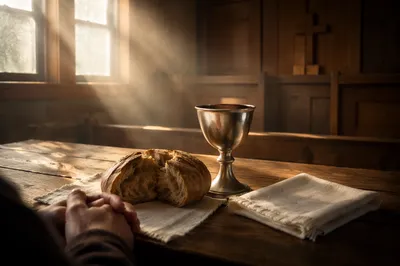 Communion Table with Bread and Chalice