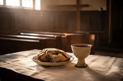 Quiet Communion Table in Wooden Chapel