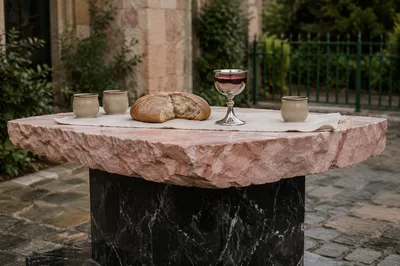 Communion Table with Bread Wine and Chalice