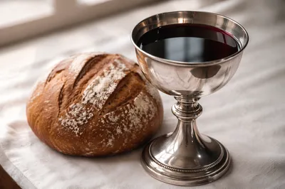 Communion Bread and Silver Chalice