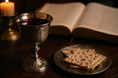 Communion Table with Chalice and Bread