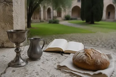 Communion Table with Bread and Chalice