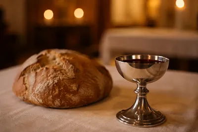 Communion Bread and Silver Chalice