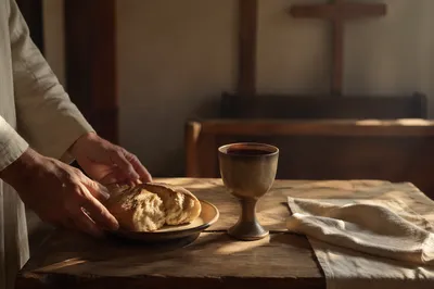 Humble Communion Table in Wooden Chapel