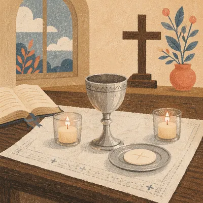 Quiet Communion Table with White Cloth