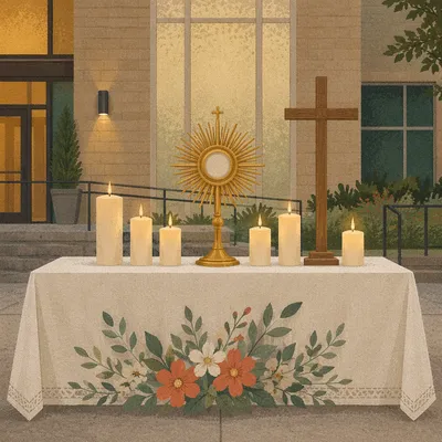 Communion Table with Cross and Candles
