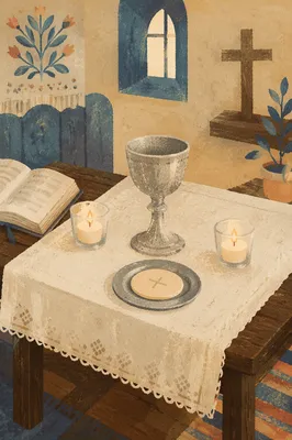 Quiet Communion Table with White Cloth