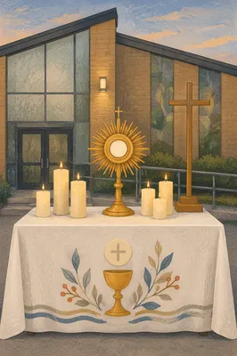 Communion Table with Cross and Candles