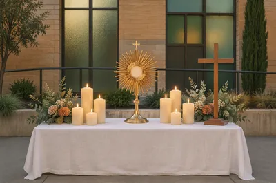 Communion Table with Cross and Candles