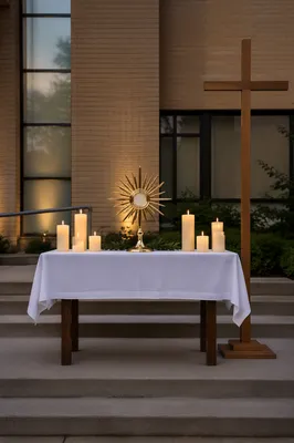 Outdoor Communion Table with Cross and Candles