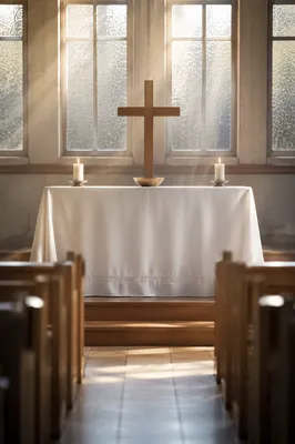 Communion Table with Cross and Candles