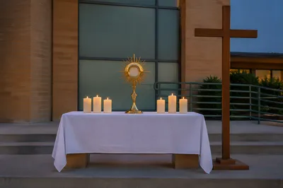 Outdoor Communion Table with Cross and Candles