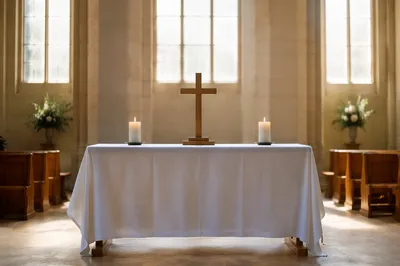 Communion Table with Cross and Candles