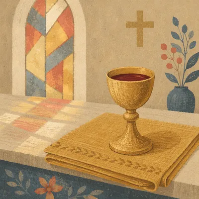 Golden Communion Chalice on Altar Cloth