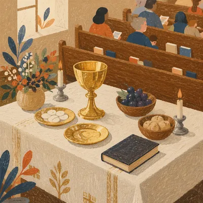 Golden Communion Chalice on White Altar